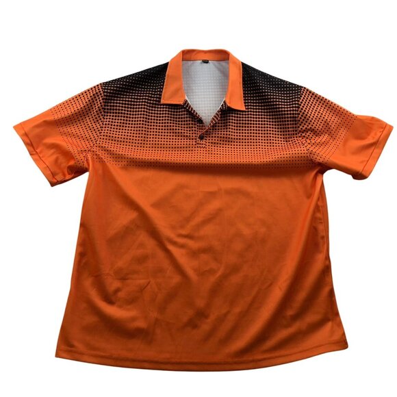 Unbranded Other - Mens Polo Shirt Size 3XL Orange Black Casual Short Sleeve Collared Dotted